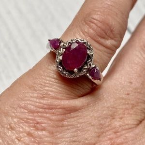 Genuine Ruby Ring Solid 925 Sterling Silver 3 Stones